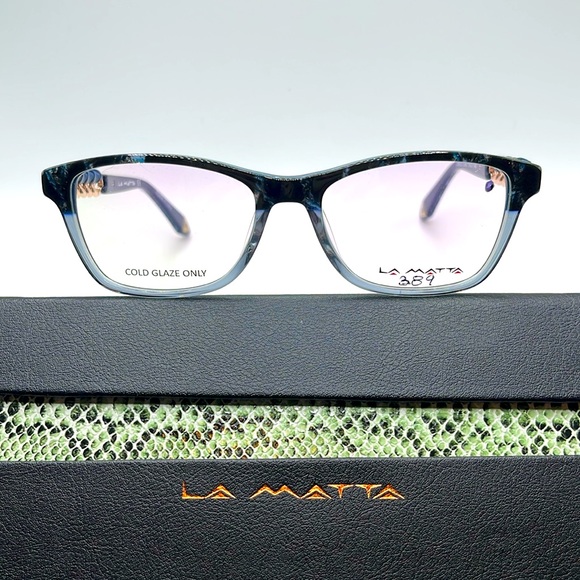 NWOT. La Matta of Italy Optical frames. Navy blue frames with leather wrapped - Picture 1 of 6